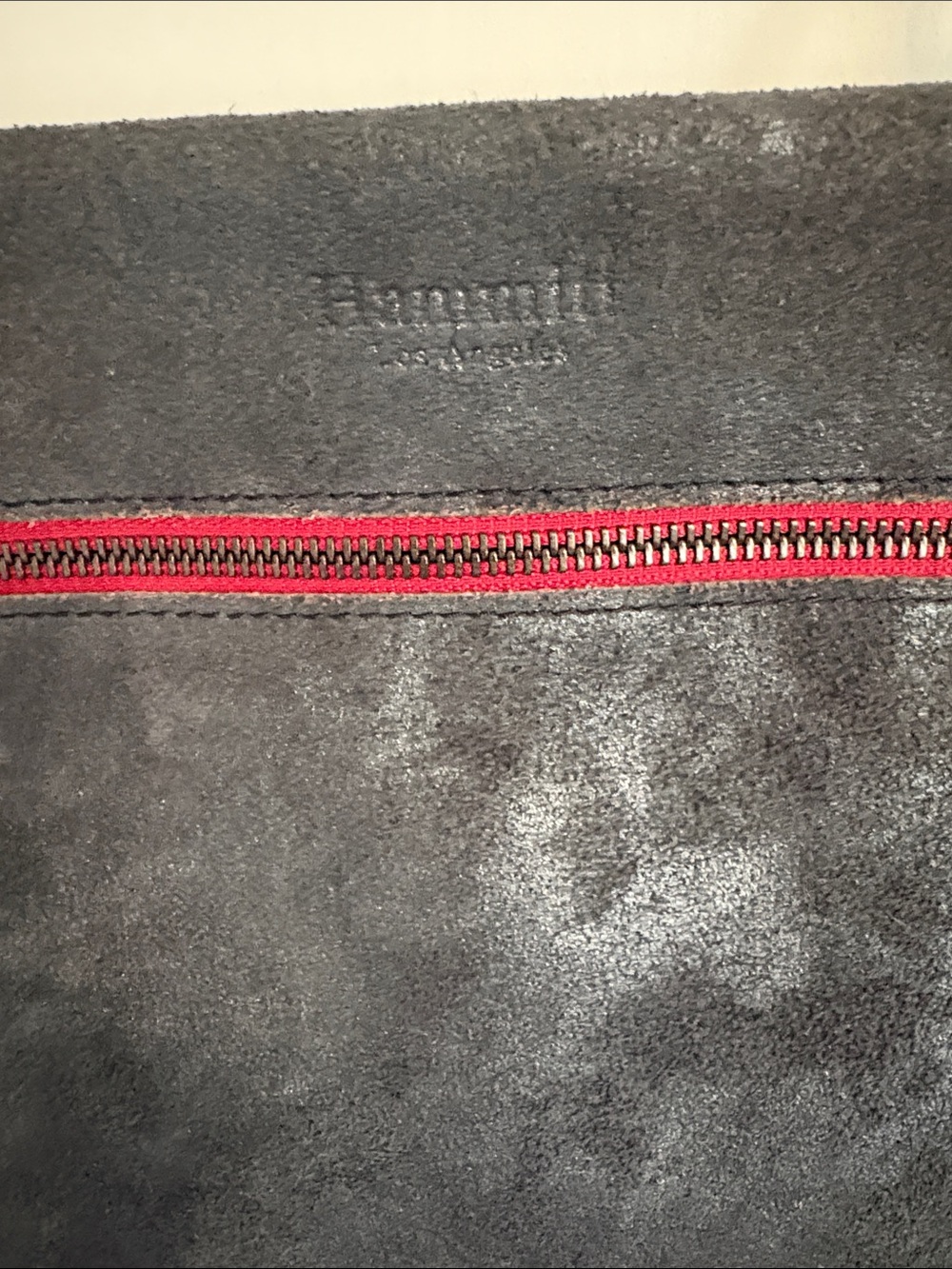 Hammitt Black Suede Crossbody with Red Zip